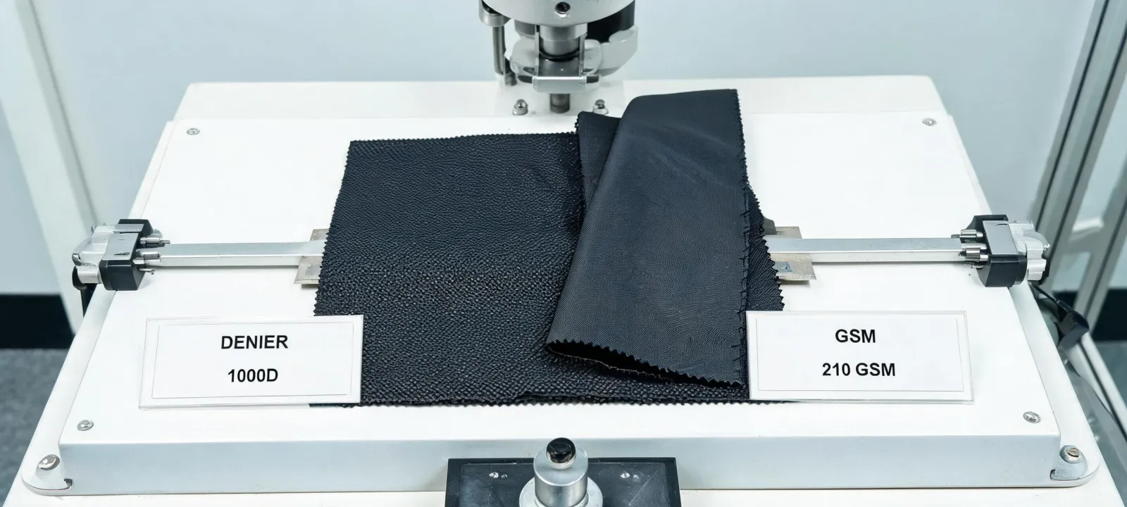 Black high-tenacity nylon fabric under abrasion inspection