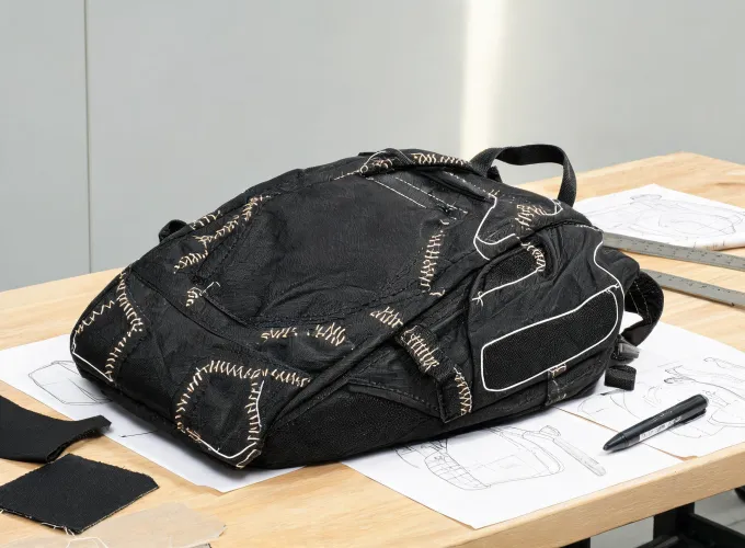 Backpack reinforcement fabric prototype under seam review